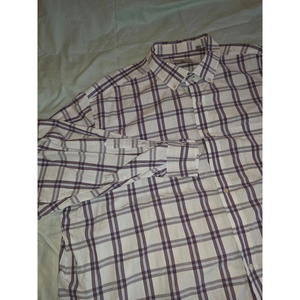 Oak Hill by DXL Men's 4XLT Plaid Button Down Shirt Big & Tall Purple White
